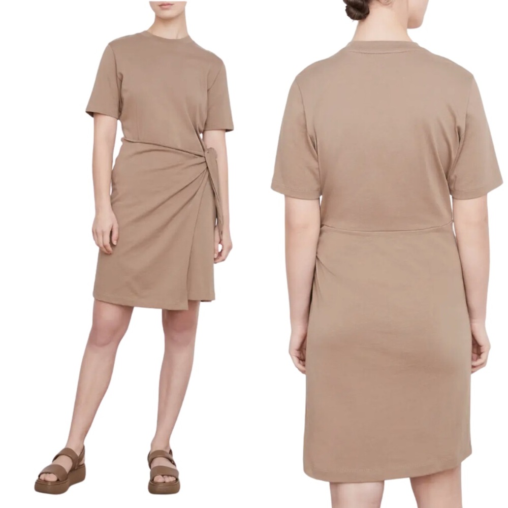 Vince Tan Tie Front cotton Midi shirt Dress large